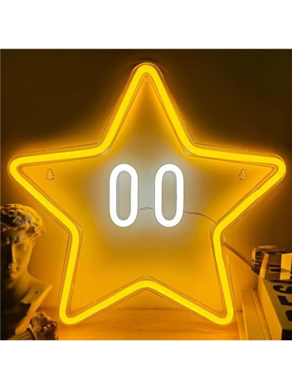 Super Mario Gold Star LED Neon Light Game Sign Room Decor Nintendo Retro NES